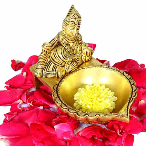 Brass Kubera Diya with Statue