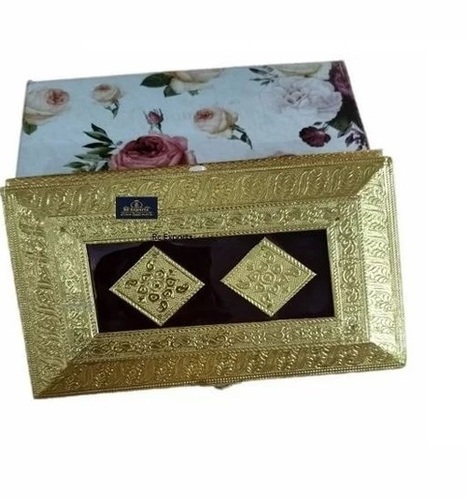 Decorative Wooden Dry Fruit Box - 500g Capacity, 19x6x26 Inch Square Design | Customizable with 4 Compartments, Golden and Brown Finish