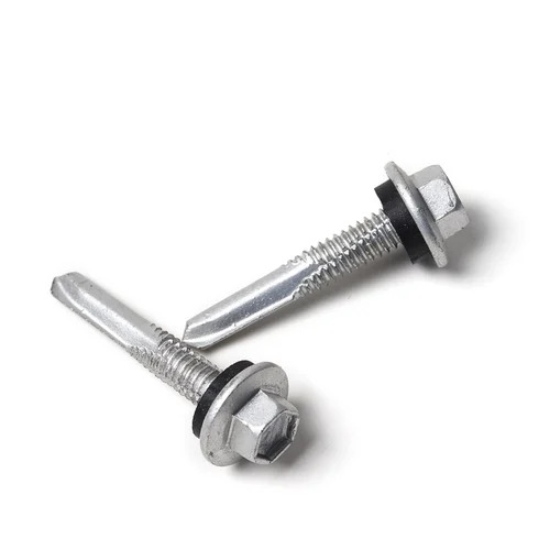 Hex Flange Head Self Drilling Screw With EPDM Washer - Mild Steel, Polished Finish, Silver Color | High Strength, Corrosion Resistant, Durable