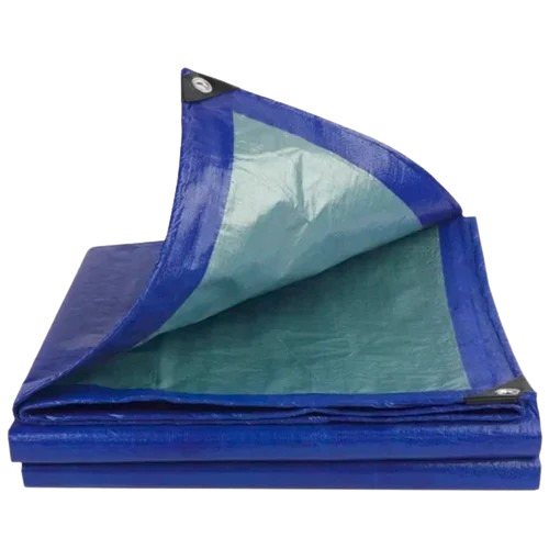 Knitted Polyethylene (HDPE) Tarpaulin - GSM 90, Blue PVC Coated, Double Layer Design, Standard Tent Style