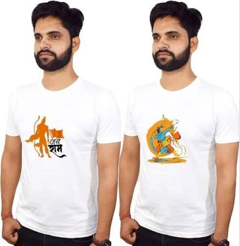 Shree Ram Print T Shirts - Cotton Fabric, White Color, Size Options: XS-XXXL | Short Sleeve Polo, Lightweight, Premium Stitch Quality, Unique Print
