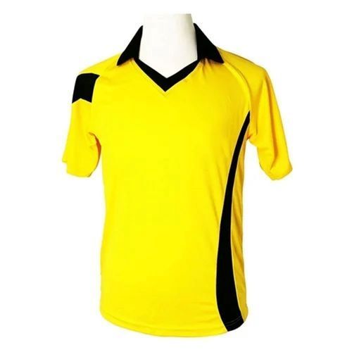 Sports Jersey T Shirt - Cotton Size M/XL/XXL/XXS Color Yellow | Lightweight Design Stretchable Athletic Fit Quick Drying Reinforced Stitching V-neck/Crew Neck Style Team Logo
