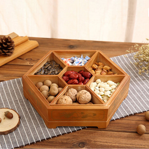 Natural Wood Snack Presentation Box - Laminated Material, Partitioned Sections for Organized Storage, Eco-Friendly and Sustainable Design, Attractive Matte Finish in Brown