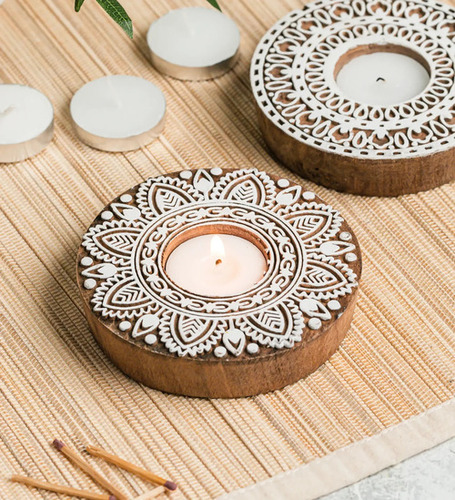 Wooden Candle Holders - Handcrafted Natural Wood Finish, Suitable for Various Candle Sizes, Adds Warmth and Ambiance to Any Space, Safe for Indoor and Outdoor Use, Modern Arts Style