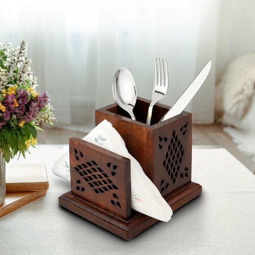 Wooden Napkin Holder - Wooden Compact Size Brown | Elegant Design for Table Decor Lightweight and Portable with Natural Wood Finish