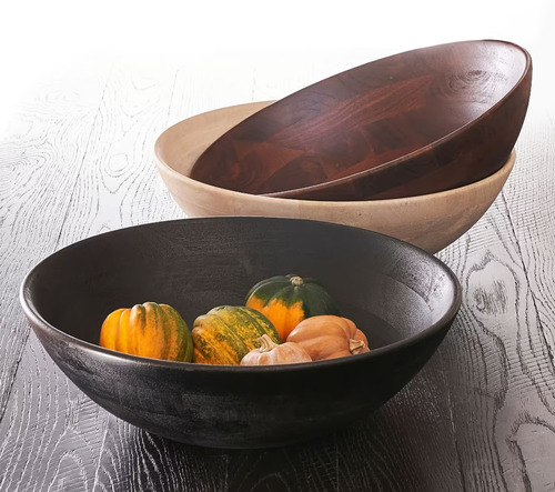 Wooden Salad Bowls - Round 1 kg, Matte Brown Finish | Natural Eco-Friendly Material, Lightweight, Unique Grain Patterns, Durable & Easy to Clean