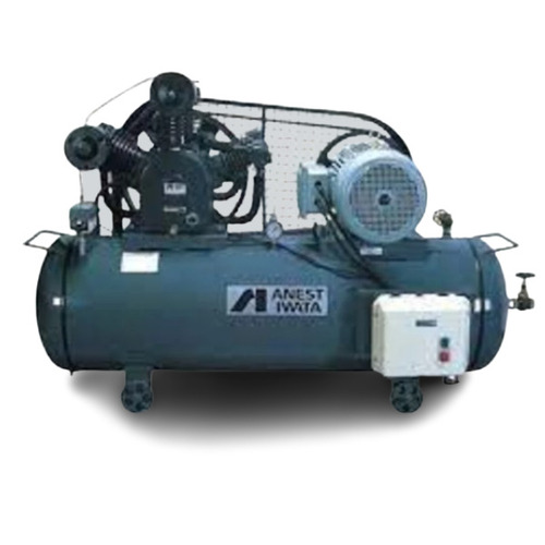 Anesta Iwata Reciprocating Air Compressor - Metal Construction, 100L Capacity, 8-14 BAR Discharge Pressure, Mute Operation, New Condition, Gray and Black Colors