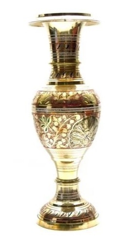 Brass Flower Vase - Large Multi Color Floral Design, Unique Bidri Work Finish