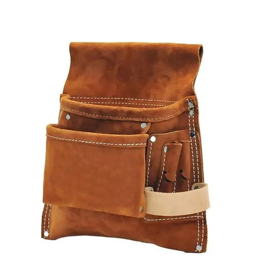 Brown Leather Tool Bag - 5 Pocket Design | Durable Material, Spacious Interior, Reinforced Handles For Stylish, Organized Tool Carrying