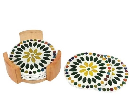 Coaster With Wooden Stand - Wooden Material Round Shape Various Sizes Various Colors | Easy to Clean Lightweight Perfect for Gifting