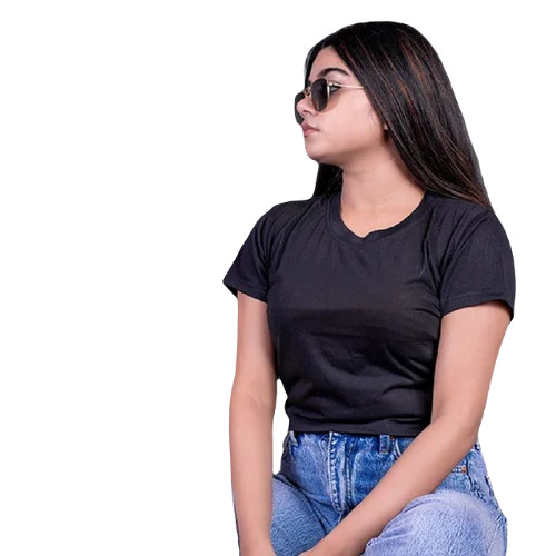 Cotton Crop T Shirt - Cotton, Medium Size, Black Color, Regular Fit | O-Neck, Short Sleeves, Comfortable Casual Wear for Women