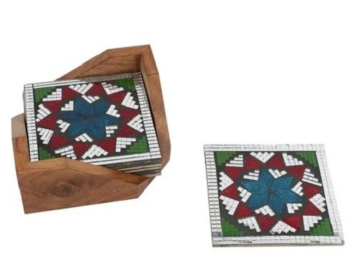 Designer Coaster With Wooden Holder - Wood Various Sizes Various Colors | Lightweight Glossy Finish Ideal for Gifting
