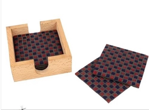 Designer Coaster With Wooden Stand - Round Shape, Glossy Finish, Various Sizes Available | Light Weight, Easy to Clean, Ideal for Gifting