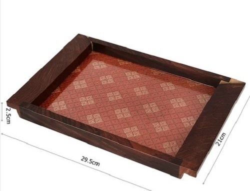 Designer Wooden Tray - Wooden, Various Sizes Available | Lightweight, Glossy Finish, Easy to Clean, Customizable
