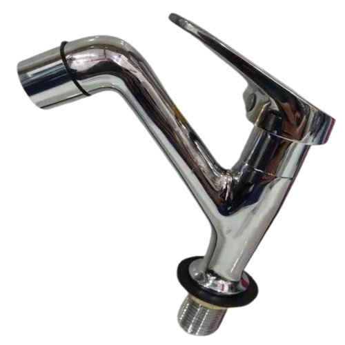 High Neck Pillar Cock - Stainless Steel, Round Shape, Chrome Coated Finish, Silver Color