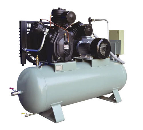 High Pressure Air Compressor - 3 Cylinders, 15-20 Hp Motor, 500-640 Psig | Electric Power Source, Industrial Gray and Black Design