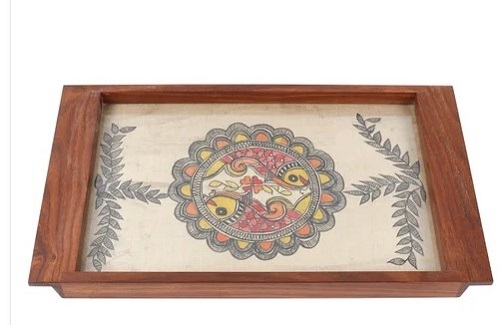 Madhuvani Wooden Tray - Wood, Various Sizes, Glossy Finish | Lightweight, Easy to Clean, Rectangular Design, Available in Various Colors