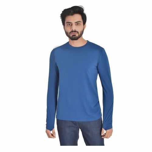 Men Full Sleeves T-Shirt - Premium Cotton Fabric, Blue Color, Available in XS, S, XL | Moisture-Wicking, Quick Drying, Durable Stitching, Tag-Free Comfort, Fade Resistant