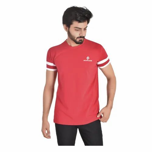 Men Red Half Sleeves Plain T-Shirt - Cotton, XS-XXXL, O-Neck, Boxy Fit | UV Protection, Thermal Regulation, Stretch Ribbing, Versatile Style, Loose Fit, Curved Hem