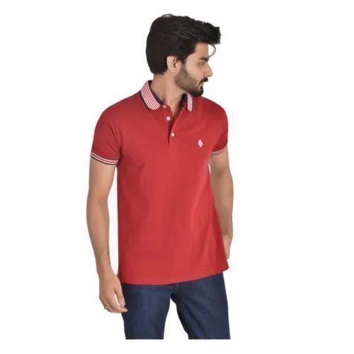 Men's Premium Quality Cotton Red Polo T-Shirt - Moisture-Wicking, UV Protection, Thermal Regulation, Customizable Options, Reflective Accents, Anti-Odor Technology, Contrast Stitching, Seasonal Prints