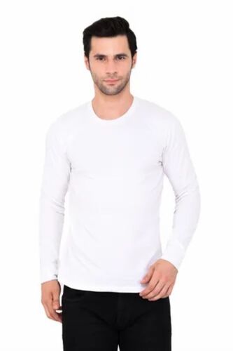 Premium Quality White Cotton Blend Full Sleeve T-Shirt - O-Neck Collar Casual Look Relaxed Fit Eco-Friendly Fabric Available in Multiple Sizes