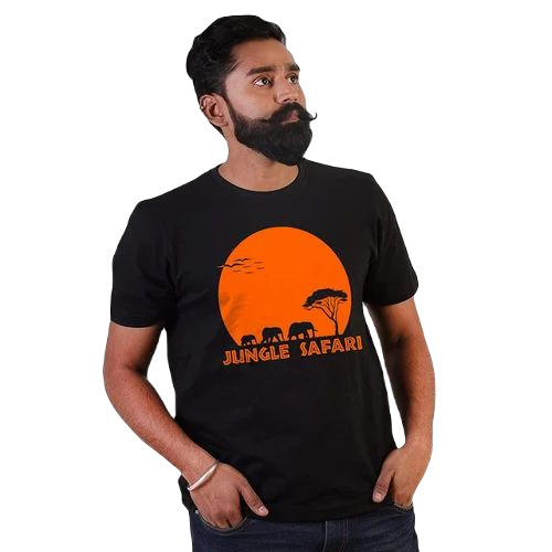 Men's Cotton Printed T-shirt - 220 Gsm, Comfortable Regular Fit , O-neck And Short Sleeves, Available In Black And Multiple Sizes