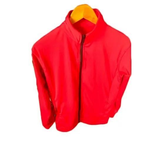 Mens Red Polyester Jacket - Breathable Material, Elastic Cuffs, Insulated Lining, Adjustable Hood | Zipper Closure, Windproof Design, Quick Drying
