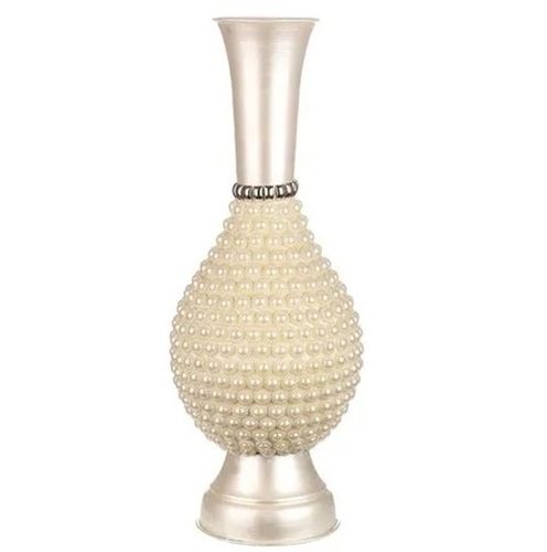 Metal Flower Vase With Pearl - Metal Large Size White Shape-Bottle Design | Customized for All with Elegant Aesthetic Appeal