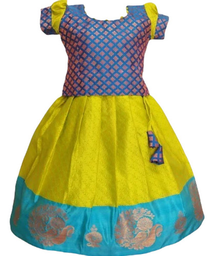 Pattu Pavadai - Silk, Size S, Multicolor | Ethnic Printed Dress, Breathable Fabric, Summer Wear, Short Sleeves, No Fade, Washable