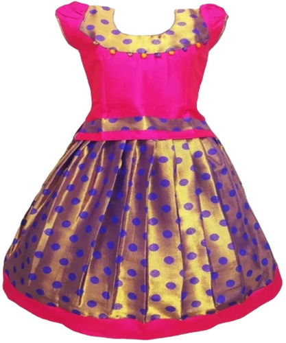 Silk Pattu Pavadai - Regular Fit Ethnic Summer Dress in Elegant Pink | Breathable, Washable, No Fade, Short Sleeves