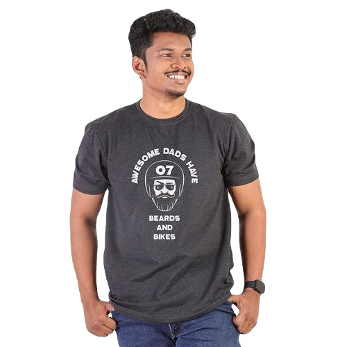 Printed T Shirts - Cotton, S, M, L, XL Sizes | Dark Grey, Short Sleeves, Comfortable Fit, 100% Pure, 220 GSM