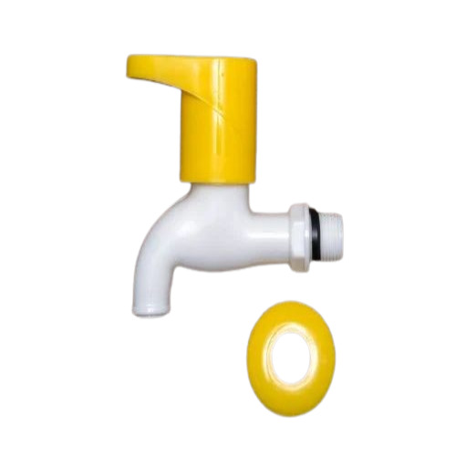 PVC Water Tap - Plastic Material, Standard Size, White and Yellow Color | Customizable Features for Bathroom Fitting