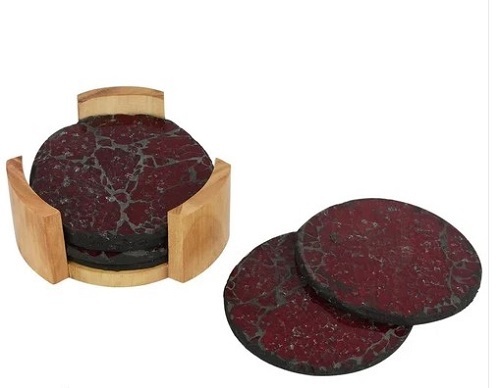Round Coaster With Wood Stand - Wooden, Various Sizes Available, Glossy Finish | Easy to Clean, Lightweight, Ideal for Gifting, Timely Delivery