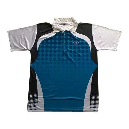 Premium Cotton Sublimation T Shirt - XS S XL XXXL Sizes | Blue and White Short Sleeve Polo Full-Color Graphics Quick Drying Durable Stitching Tag-Free Comfort Customizable Designs