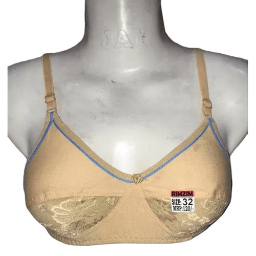 Beige Cotton Net Fancy Bra - Size 28-42, Plunge Neck, Sleeveless | Breathable, Skin-friendly, Fade And Wrinkle Resistant, No Marks On The Skin