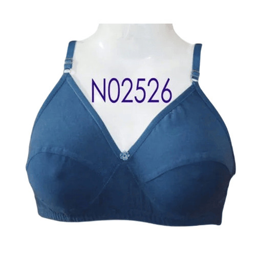 Blue Cotton Bra - 3/4th Coverage, Plunge Neck Design | Breathable, Skin-Friendly, Fade & Wrinkle Resistant