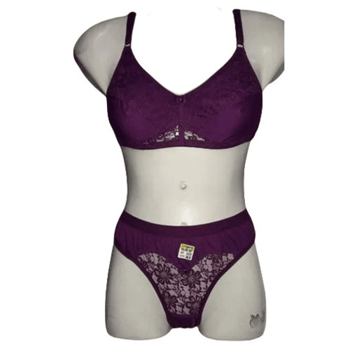 Bra Panty Set - Mid-Rise Bikini, Plunge Neck, Purple | Skin-Friendly, Breathable, No Marks on Skin, 3/4th Coverage, Daily Wear