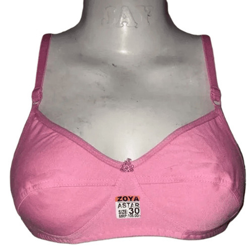 Ladies Cotton Pink Bra - 3/4th Coverage, Plunge Neck Design | Breathable, Skin-Friendly, No Marks on Skin, Thin Elastic Straps, Hand Washable, Fade and Wrinkle Resistant, Regular Fit for Daily Wear