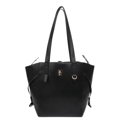 Ladies Tote Bag - PU Material, Customized Size, Elegant Black Color | Attractive Design, Easy To Carry, Button Lock System, Buckle Closure