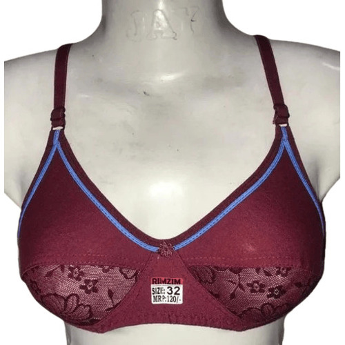 Maroon Fancy Bra - Cotton Blend, Size 28-42 | Sleeveless, Plunge Neck, Breathable, Skin-Friendly, 3/4th Sleeve, Fade & Wrinkle Resistant