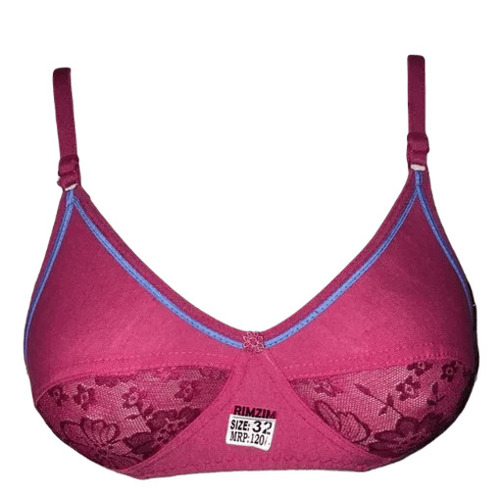 Pink Fancy Bra - Cotton & Net, Size 28-42, Pink Color | Non-Padded, Thin Strap, Sleeveless, Fade & Wrinkle Resistant, Breathable Design