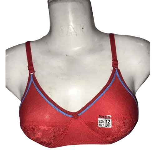 Red Fancy Bra - Cotton & Net Blend, 3/4th Coverage, Sleeveless Design, Plunge Neck | Breathable, Skin-Friendly, Fade & Wrinkle Resistant, Hook-And-Eye Back Closure