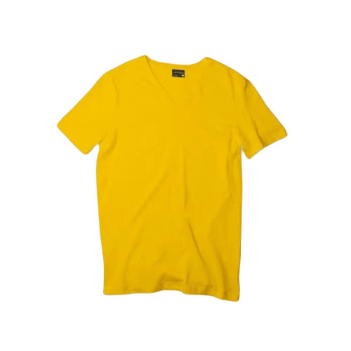 V Neck T-shirt - Cotton Lycra Fabric, Customized Size, Yellow Color | Fade And Wrinkle Resistant, Breathable And Skin-friendly For Casual Summer Wear