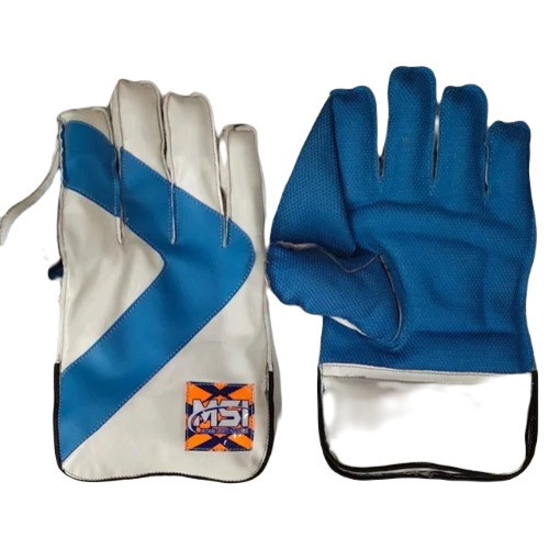 Wicket Keeping Gloves - Pvc Material, New Condition, Blue And White Color | Premium Quality For Cricket Play