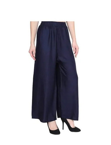Blue Palazzo Pants - Stitched, Elastic Band Closure, Ankle Length | Anti-Wrinkle, Breathable, Quick Dry, Machine Washable, All Season Casual Wear