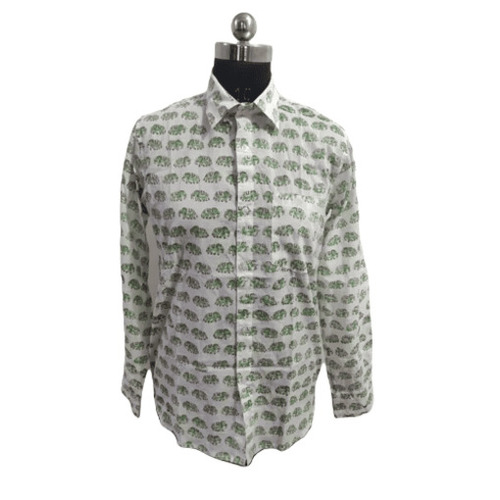 Casual Shirt - Superior Quality, Cotton Material, White & Green Print, Full Sleeves, Classic Collar, Regular Fit, Machine Washable, Quick Dry, Breathable, Anti Wrinkle, Suitable for All Seasons