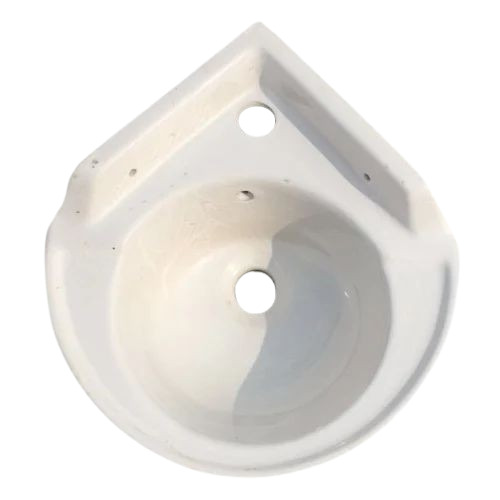 Ceramic Wash Basin - Round Wall Mounted Corner Basin | Glossy White Finish, Ideal For Home & Office Use