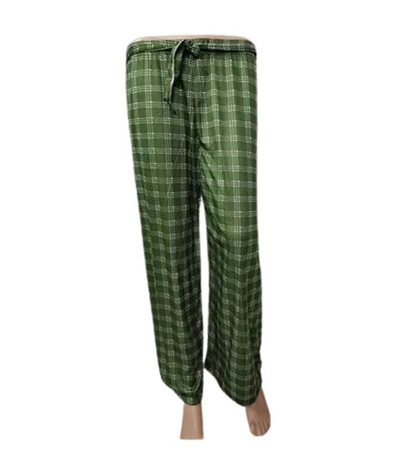 Loose Fit Green Palazzo Pants - Ankle Length, Elastic Band Closure | Anti-Wrinkle, Breathable, Quick Dry, Checked Pattern, Machine Washable, All Season
