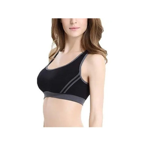 Padded Sports Bra - Cotton, Full Coverage, Sizes 28-42, Black | Breathable, Skin-Friendly, No Marks on Skin