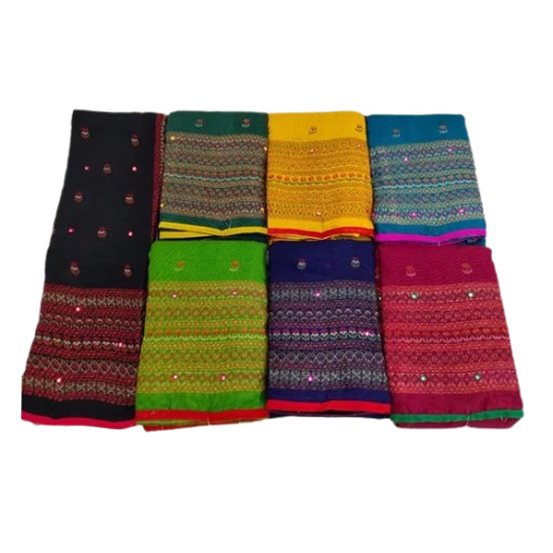 Linen Jute Saree With Mirror Work